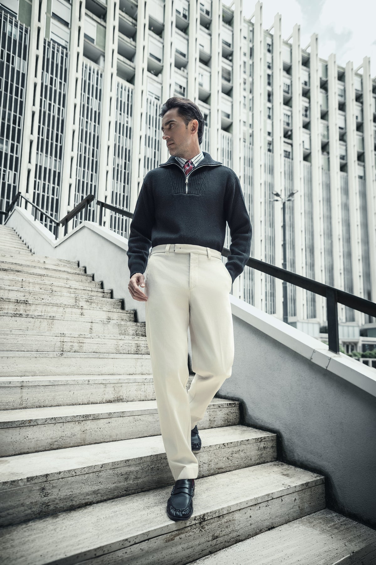 Berwich — Pantalone Chiaia Legacy in cotone stretch spinato